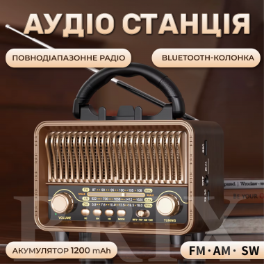 Радиоприемник портативный MG002 Коричневый Bluetooth 5.4 FM/AM/SW, USB/TF Аккумуляторный с подставкой для телефона